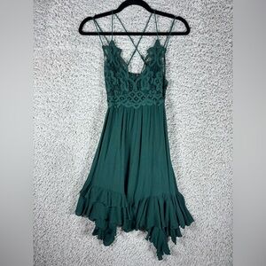 Free People Dress Womens Small Adella Slip Flowy Green Lace Spaghetti Straps